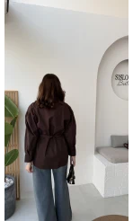 Heidi Bağlama Detay Gömlek - Acı Kahve - Kod: 5441