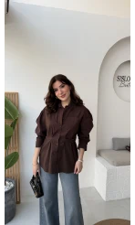 Heidi Bağlama Detay Gömlek - Acı Kahve - Kod: 5441