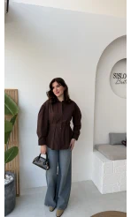 Heidi Bağlama Detay Gömlek - Acı Kahve - Kod: 5441