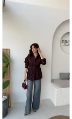 Heidi Bağlama Detay Gömlek - Mürdüm - Kod: 5441