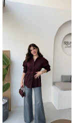 Heidi Bağlama Detay Gömlek - Mürdüm - Kod: 5441