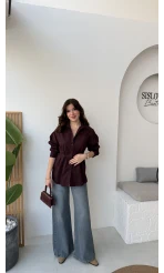 Heidi Bağlama Detay Gömlek - Mürdüm - Kod: 5441