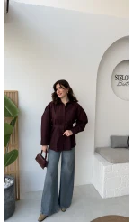 Heidi Bağlama Detay Gömlek - Mürdüm - Kod: 5441