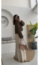 Hera Kemerli Bol Paça Kumaş Pantolon - Krem