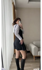 Herry Gabardin Siyah Şort Etek Tulum Elbise