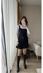Herry Gabardin Siyah Şort Etek Tulum Elbise