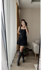 Herry Gabardin Siyah Şort Etek Tulum Elbise