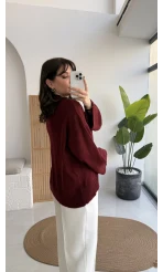 Hilary Yakası Aksesuar Detaylı Fular Bağlamalı Kazak - Bordo