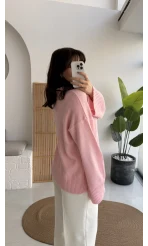 Hilary Yakası Aksesuar Detaylı Fular Bağlamalı Kazak - Pembe