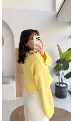 Hilary Yakası Aksesuar Detaylı Fular Bağlamalı Kazak - Sarı