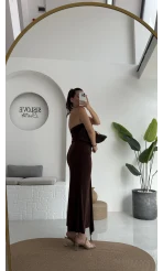 Hilda Deniz Yıldızı Detaylı Straplez Bluz Etek Takım - Kahve - 0510