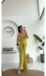 Hilda Deniz Yıldızı Detaylı Straplez Bluz Etek Takım - Yağ Yeşili - 0510