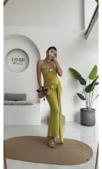 Hilda Deniz Yıldızı Detaylı Straplez Bluz Etek Takım - Yağ Yeşili - 0510