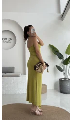 Hilda Deniz Yıldızı Detaylı Straplez Bluz Etek Takım - Yağ Yeşili - 0510