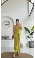 Hilda Deniz Yıldızı Detaylı Straplez Bluz Etek Takım - Yağ Yeşili - 0510