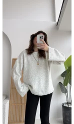 Holly Bisiklet Yaka Kırçıllı Kazak - Açık Gri