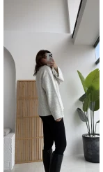 Holly Bisiklet Yaka Kırçıllı Kazak - Açık Gri