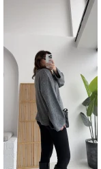 Holly Bisiklet Yaka Kırçıllı Kazak - Antrasit