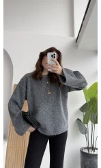 Holly Bisiklet Yaka Kırçıllı Kazak - Antrasit