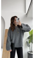 Holly Bisiklet Yaka Kırçıllı Kazak - Antrasit