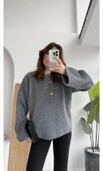 Holly Bisiklet Yaka Kırçıllı Kazak - Antrasit