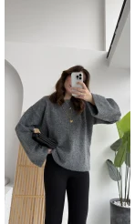 Holly Bisiklet Yaka Kırçıllı Kazak - Antrasit