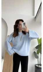 Holly Bisiklet Yaka Kırçıllı Kazak - Bebe Mavisi