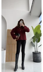 Holly Bisiklet Yaka Kırçıllı Kazak - Bordo