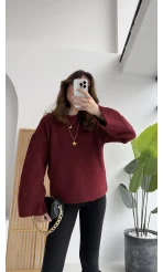 Holly Bisiklet Yaka Kırçıllı Kazak - Bordo