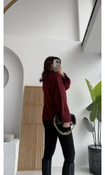 Holly Bisiklet Yaka Kırçıllı Kazak - Bordo