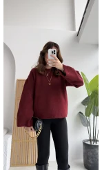 Holly Bisiklet Yaka Kırçıllı Kazak - Bordo