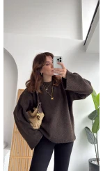 Holly Bisiklet Yaka Kırçıllı Kazak - Kahverengi