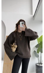 Holly Bisiklet Yaka Kırçıllı Kazak - Kahverengi