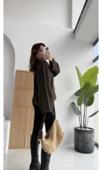 Holly Bisiklet Yaka Kırçıllı Kazak - Kahverengi