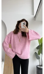 Holly Bisiklet Yaka Kırçıllı Kazak - Pembe