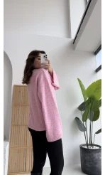 Holly Bisiklet Yaka Kırçıllı Kazak - Pembe