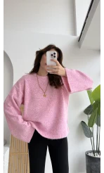 Holly Bisiklet Yaka Kırçıllı Kazak - Pembe