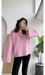 Holly Bisiklet Yaka Kırçıllı Kazak - Pembe