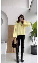 Holly Bisiklet Yaka Kırçıllı Kazak - Sarı