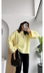 Holly Bisiklet Yaka Kırçıllı Kazak - Sarı