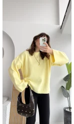 Holly Bisiklet Yaka Kırçıllı Kazak - Sarı