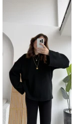 Holly Bisiklet Yaka Kırçıllı Kazak - Siyah