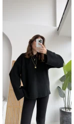 Holly Bisiklet Yaka Kırçıllı Kazak - Siyah