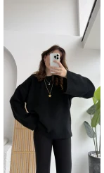 Holly Bisiklet Yaka Kırçıllı Kazak - Siyah