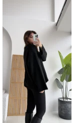 Holly Bisiklet Yaka Kırçıllı Kazak - Siyah