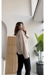 Holly Bisiklet Yaka Kırçıllı Kazak - Taş