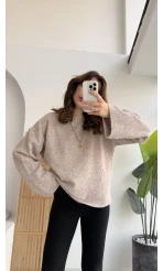 Holly Bisiklet Yaka Kırçıllı Kazak - Taş