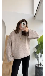 Holly Bisiklet Yaka Kırçıllı Kazak - Taş