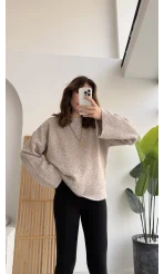 Holly Bisiklet Yaka Kırçıllı Kazak - Taş