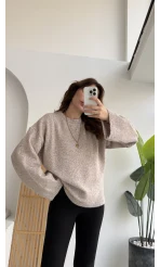 Holly Bisiklet Yaka Kırçıllı Kazak - Taş